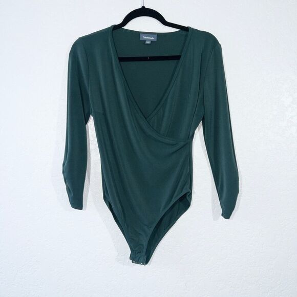 ModCloth Green‎ Suits You Well Faux Wrap Bodysuit Size Large - Picture 1 of 7